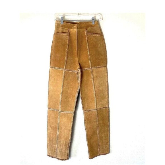 S.M.H Vintage Brown Suede Leather Patchwork Pants Size Medium